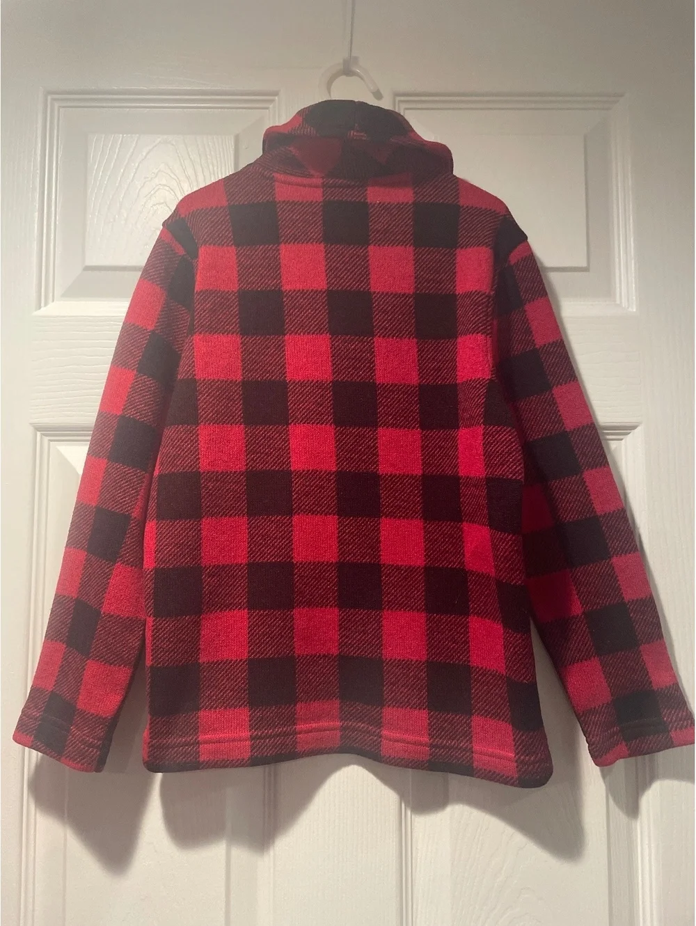 Old Navy Boys Buffalo Plaid Pullover Fleece Red Black Snap Neck Size S 6-7